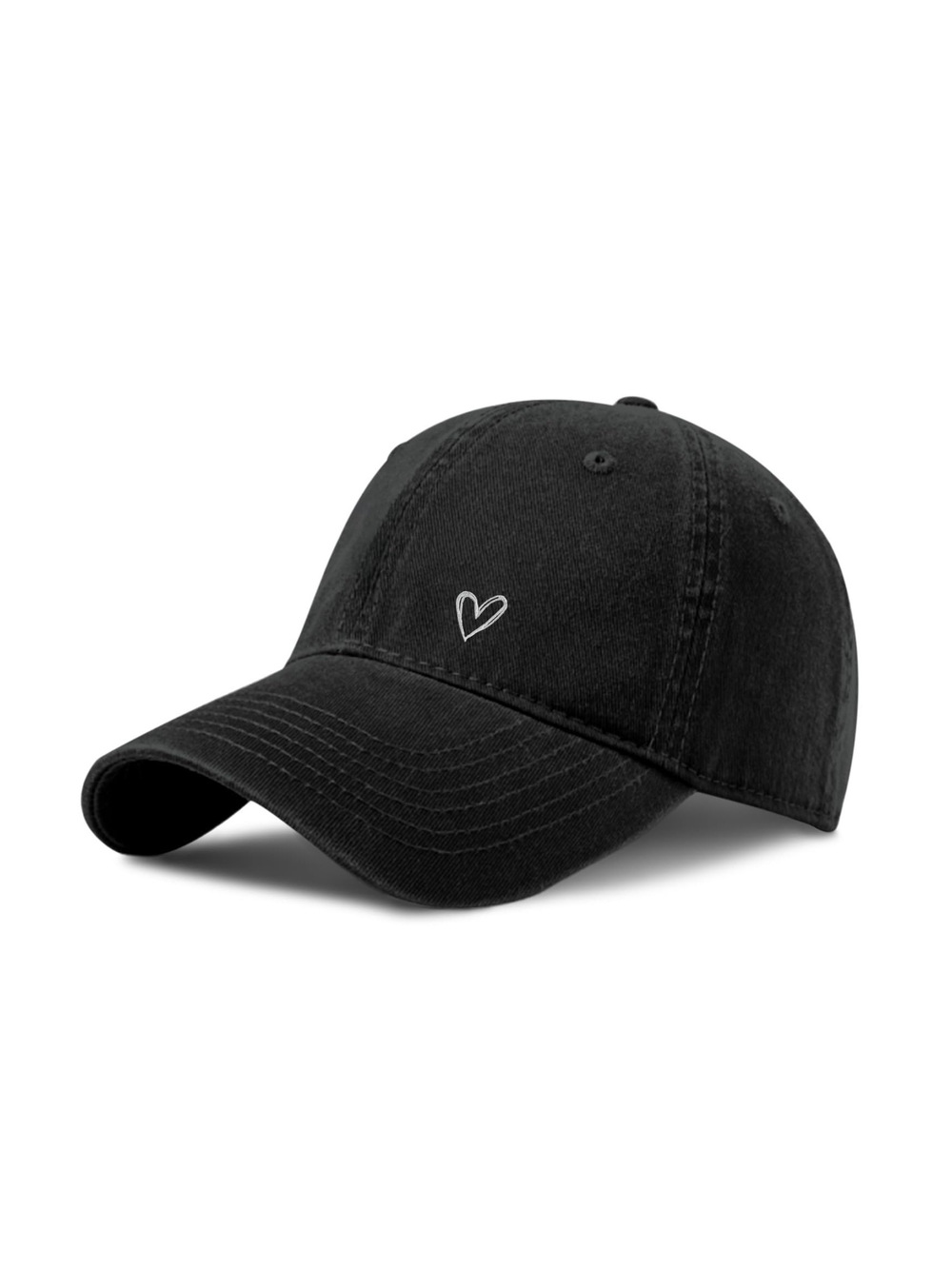 Vintage Heart Embroidered Baseball Cap Distressed Adjustable | Black | Size OS
